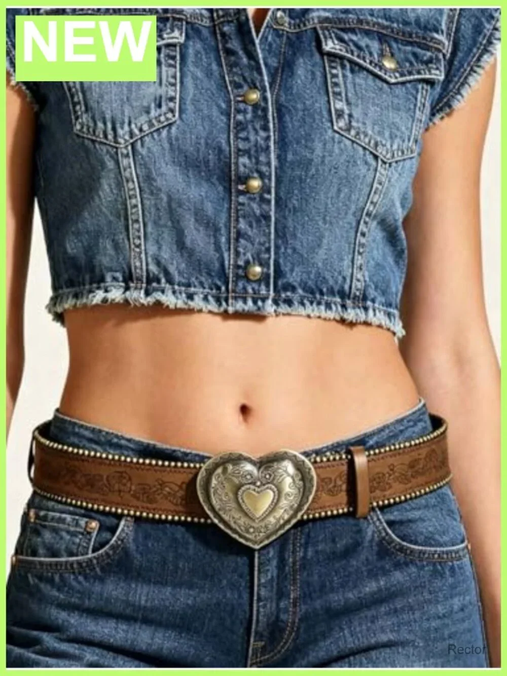 Western Belt with Heart Embossed Buckle, PU Leather, Alloy Buckle, Adjustable